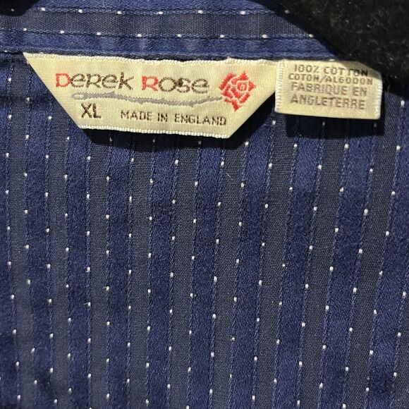 Derek Rose Pajama Top Mens XL Blue White Striped Cotton Long Sleeve Button Up - Picture 3 of 8